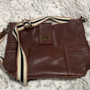 Rachel Zoe Brown Leather Shoulder Bag with Striped Adjustable Strap
